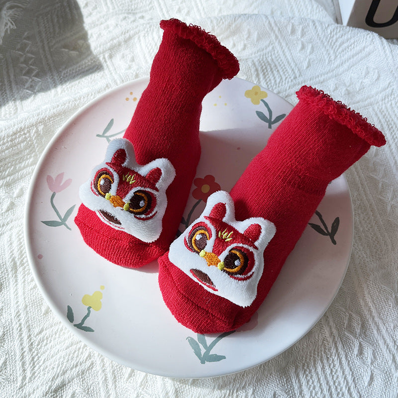 Bébé Hiver Grand Rouge Terry Chaussettes de sol antidérapantes