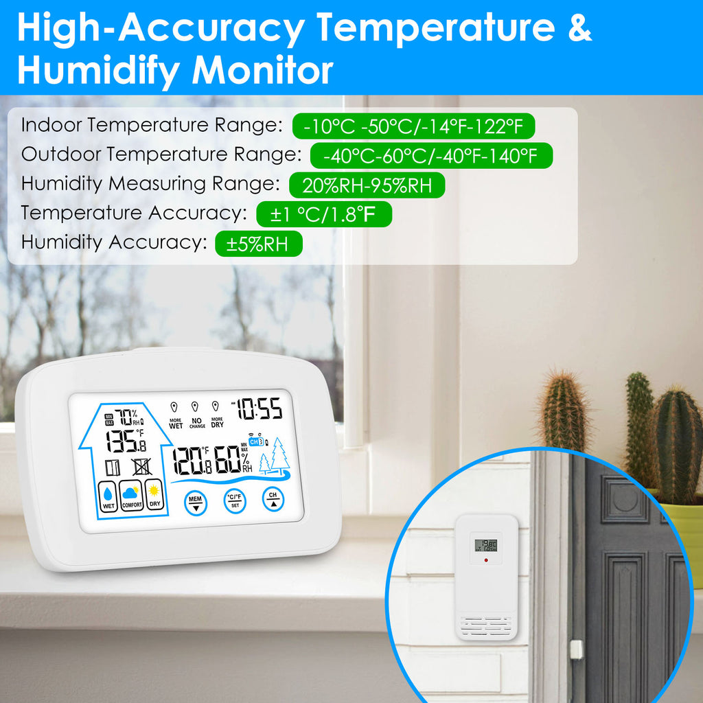 1Pc station météorologique sans fil avec horloge 196FT gamme intérieure détecteur de thermomètre extérieur Temp