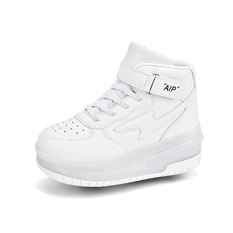 Chaussures de marche en cuir de jeunes patins à roues doubles