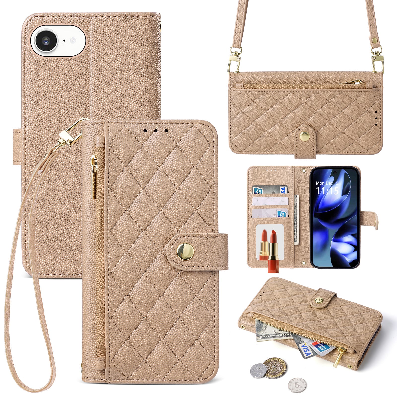 Sac de téléphone à fermeture éclair Crossbody Lanyard