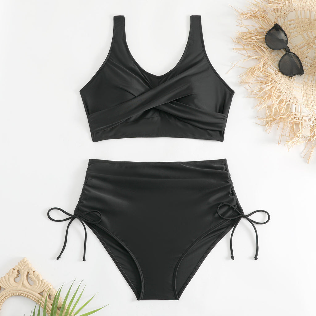 Robe de bain bikini bicolore bicolore sans dos en deux parties