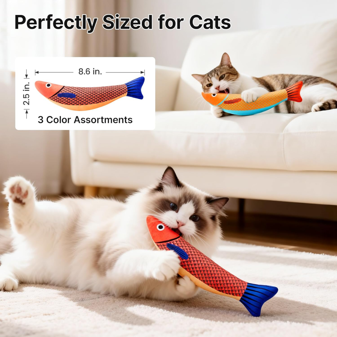 Jouet chat herbe à chat : 3 poissons à câliner et à mordiller