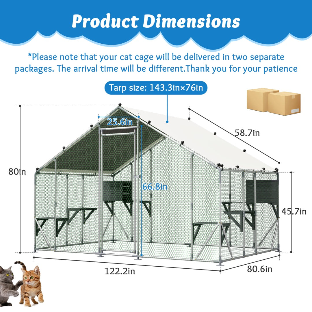 Extra robuste 3x2m en métal extérieur Cage de chat - Plate-forme en bois massif DIY