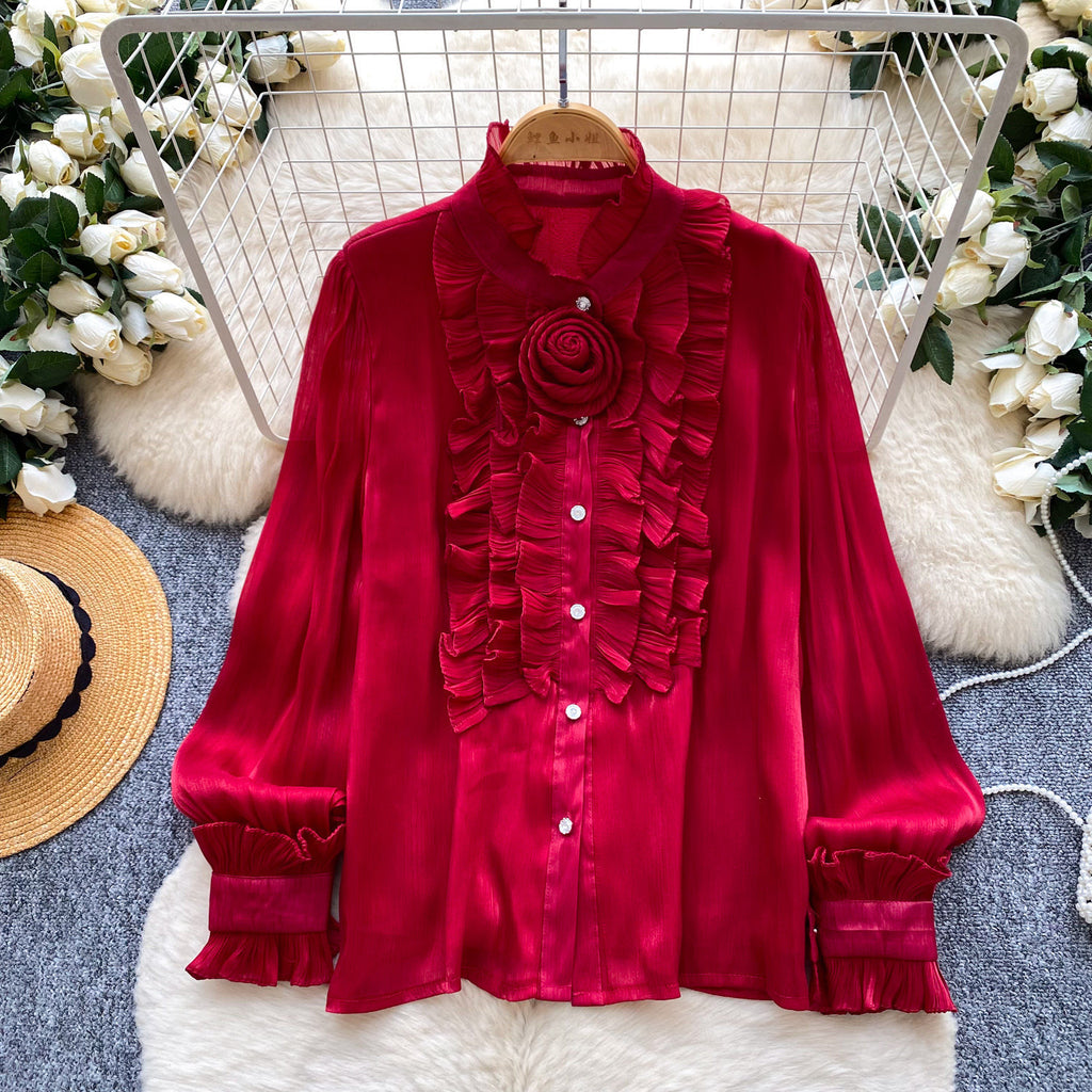 Blouse florale tridimensionnelle de style doux
