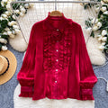 Blouse florale tridimensionnelle de style doux