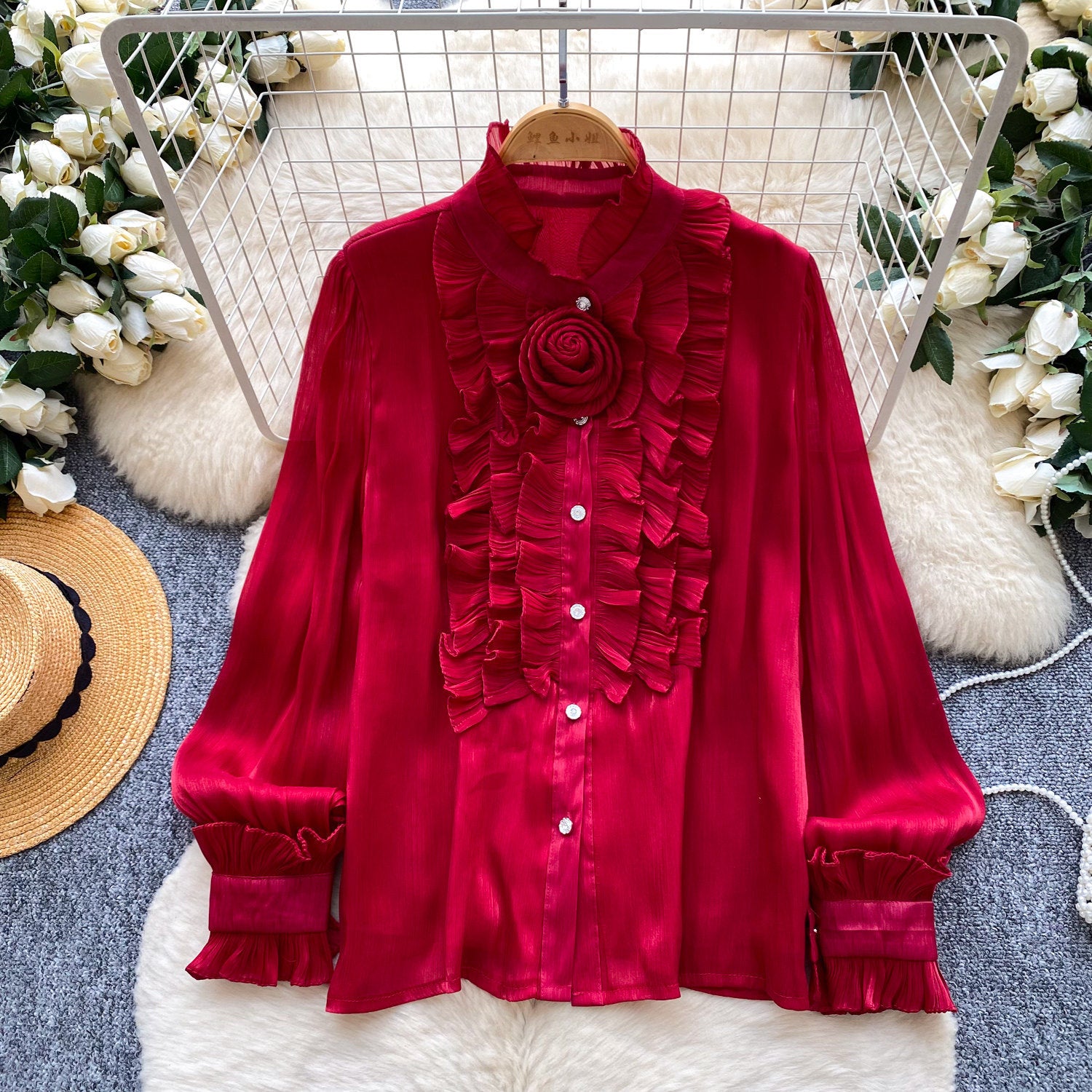 Blouse florale tridimensionnelle de style doux