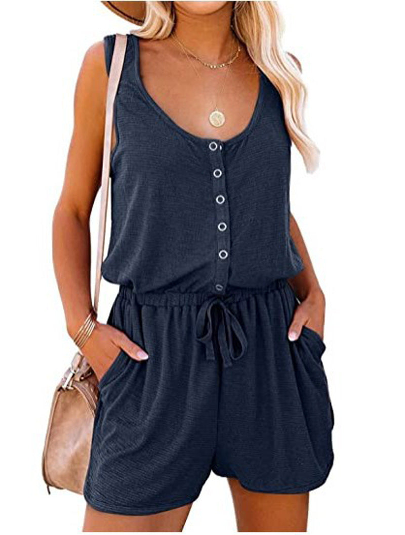 European And American Women's 2022 Summer Sleeveless Jumpsuit Tight Waist Lace-up Casual L