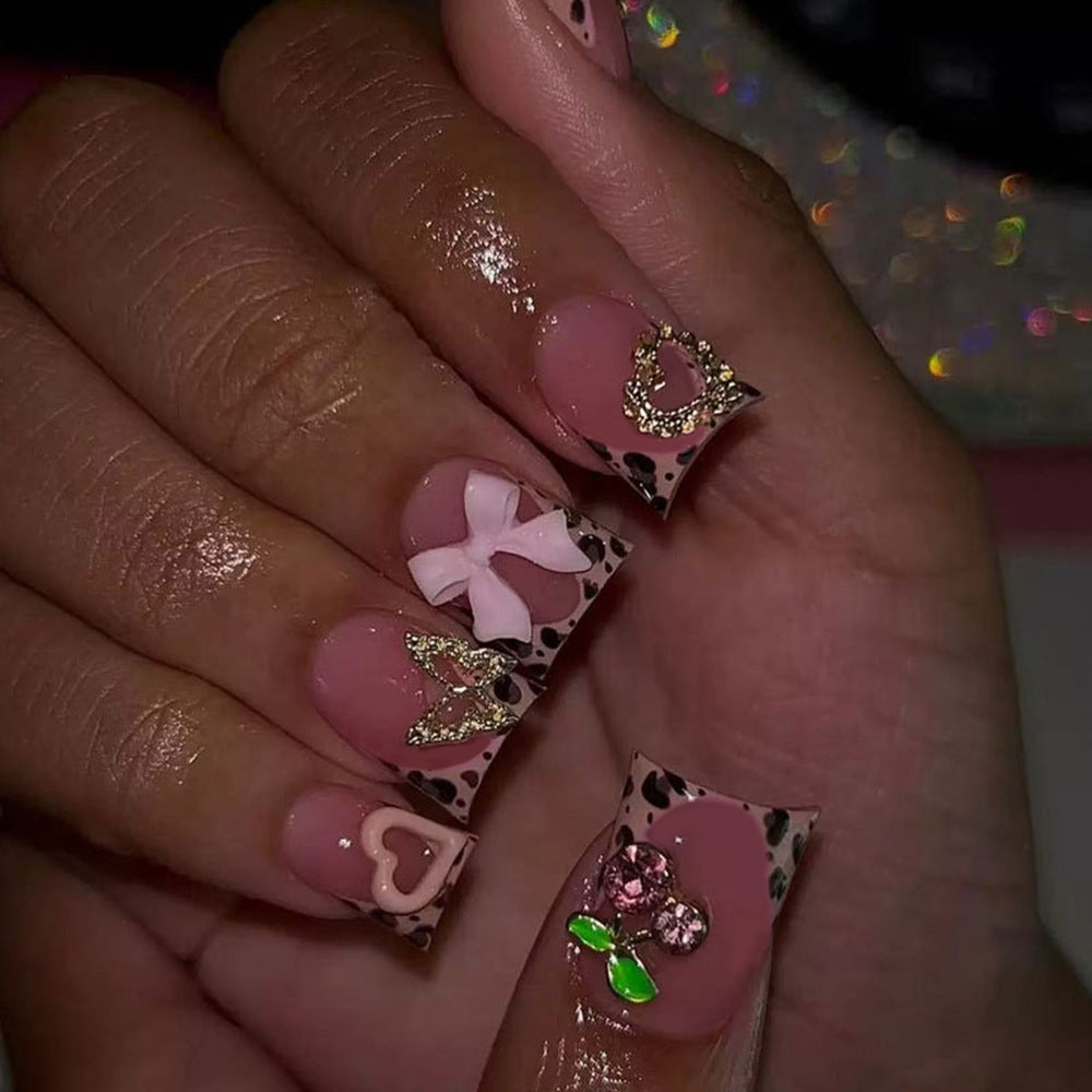 Stickers Nails Portables de style court avec Bow 3D et cerise Designs Nail