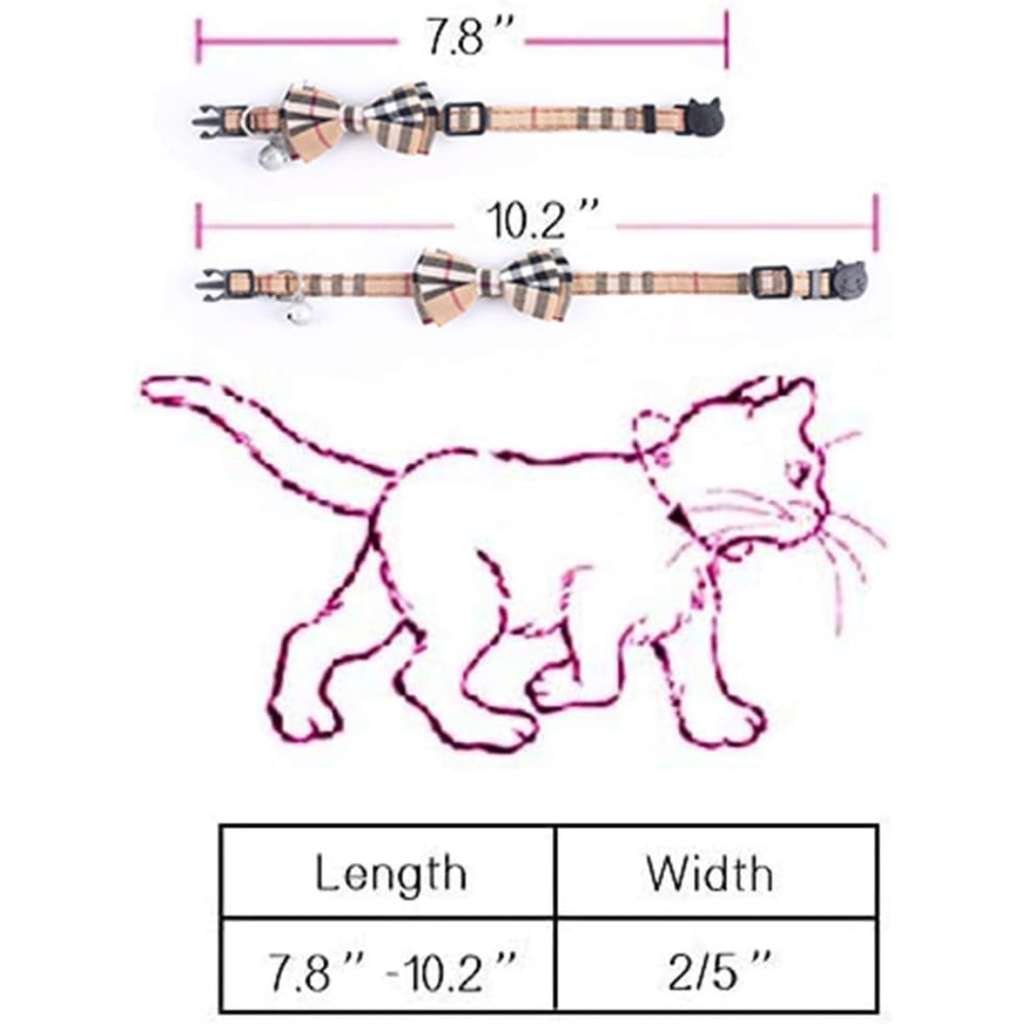 Breakaway Cat Collars with Cute Bow Bell, 2 Pack Plaid Kitten Collar with Remova