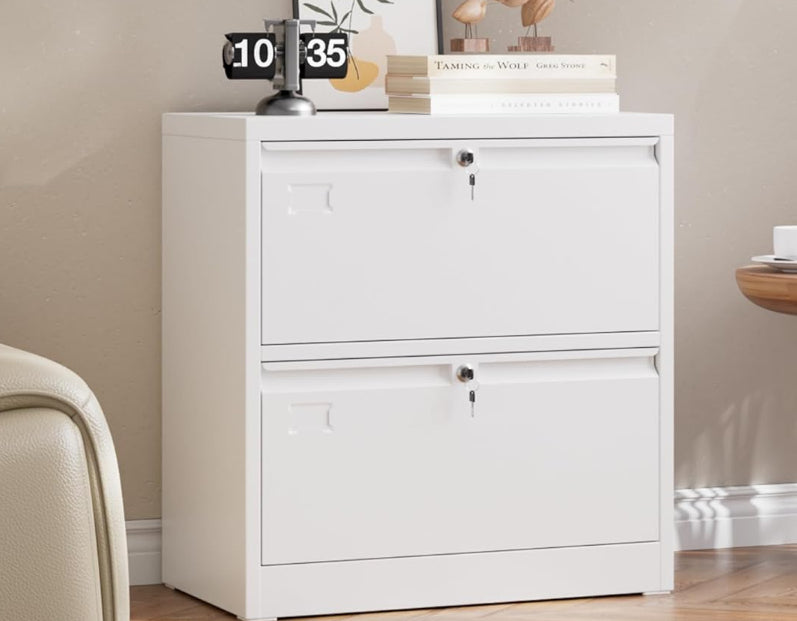 2 tiroirs en métal Cabinet de fichiers latéraux avec 2 cabinet de dépôt large serrure pour lettre juridique Hangi