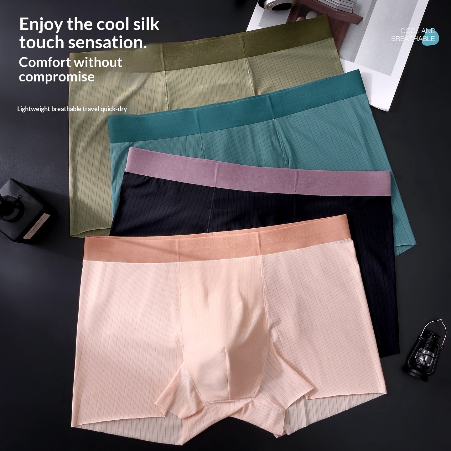 Hommes Summer Ice-silk Seamless Boxer Slips haute élasticité