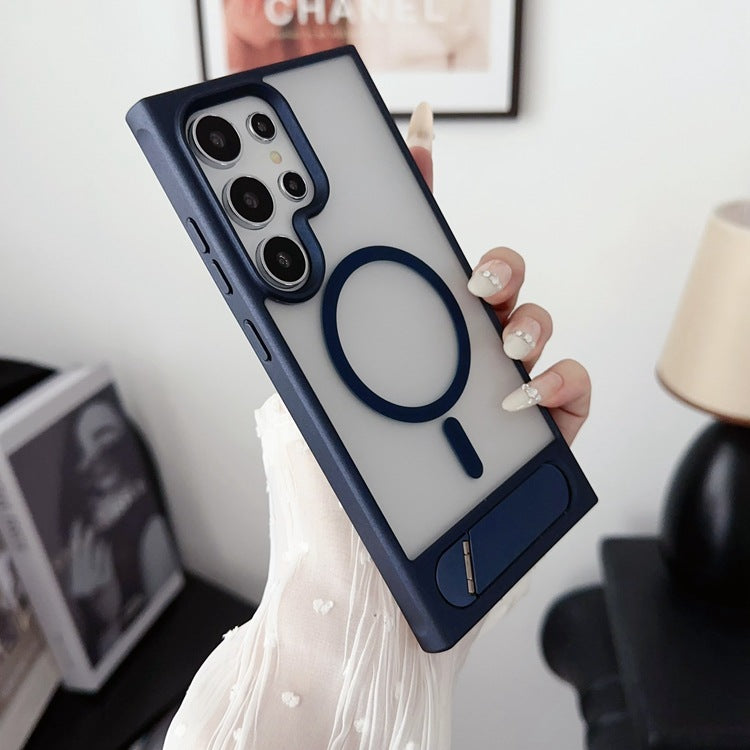 Dossier de téléphone pliant en métal Sentiment de peau magnétique