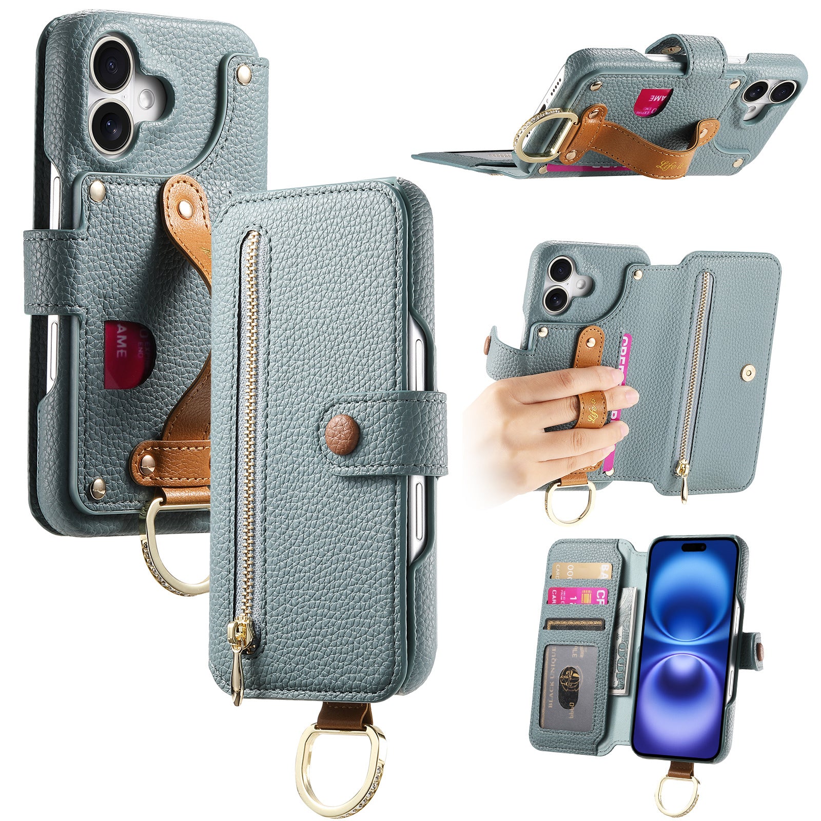 Litchi cuir de grain dos collant Flip téléphone en cuir Case