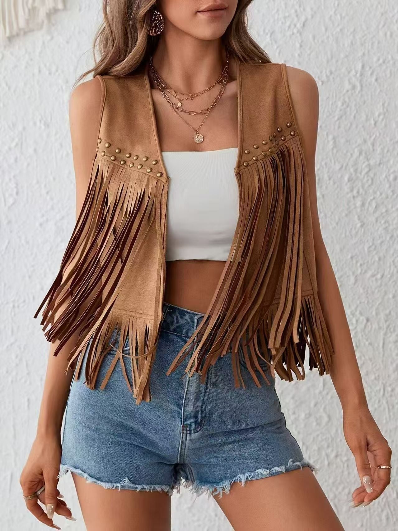 Design All-atch pour femmes Perled Sleeveless Tassel Vest
