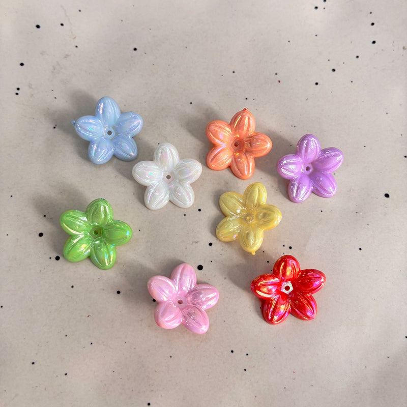 Solid AB Perles de fleurs acryliques 5-Pétales irisés