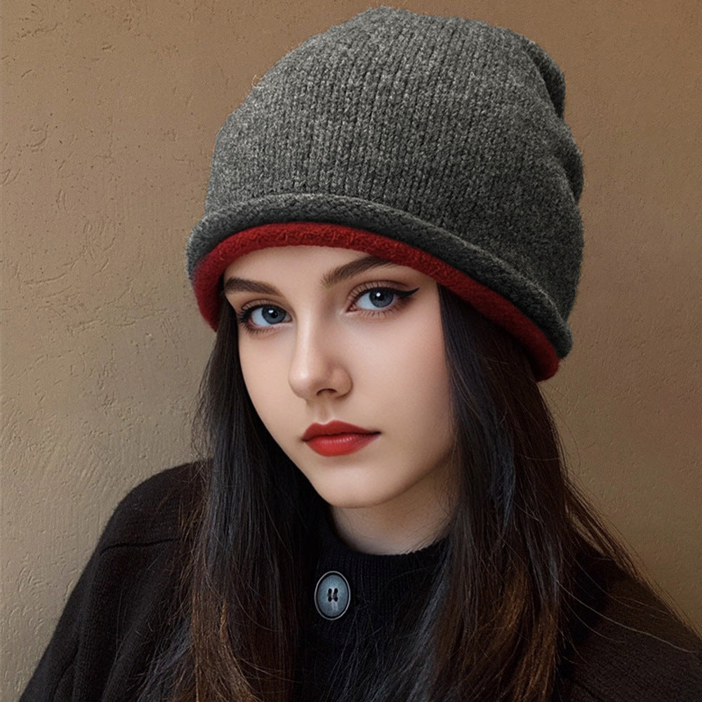 Femmes Hiver Hem à deux rangs Colorblock Cashmere Knitted Bonnet