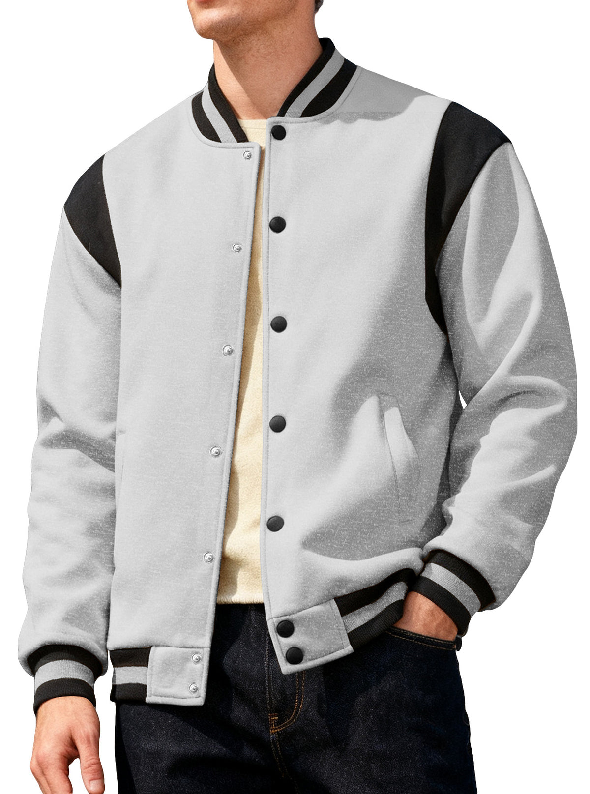 Veste de baseball pour hommes de couleur contrastante de printemps