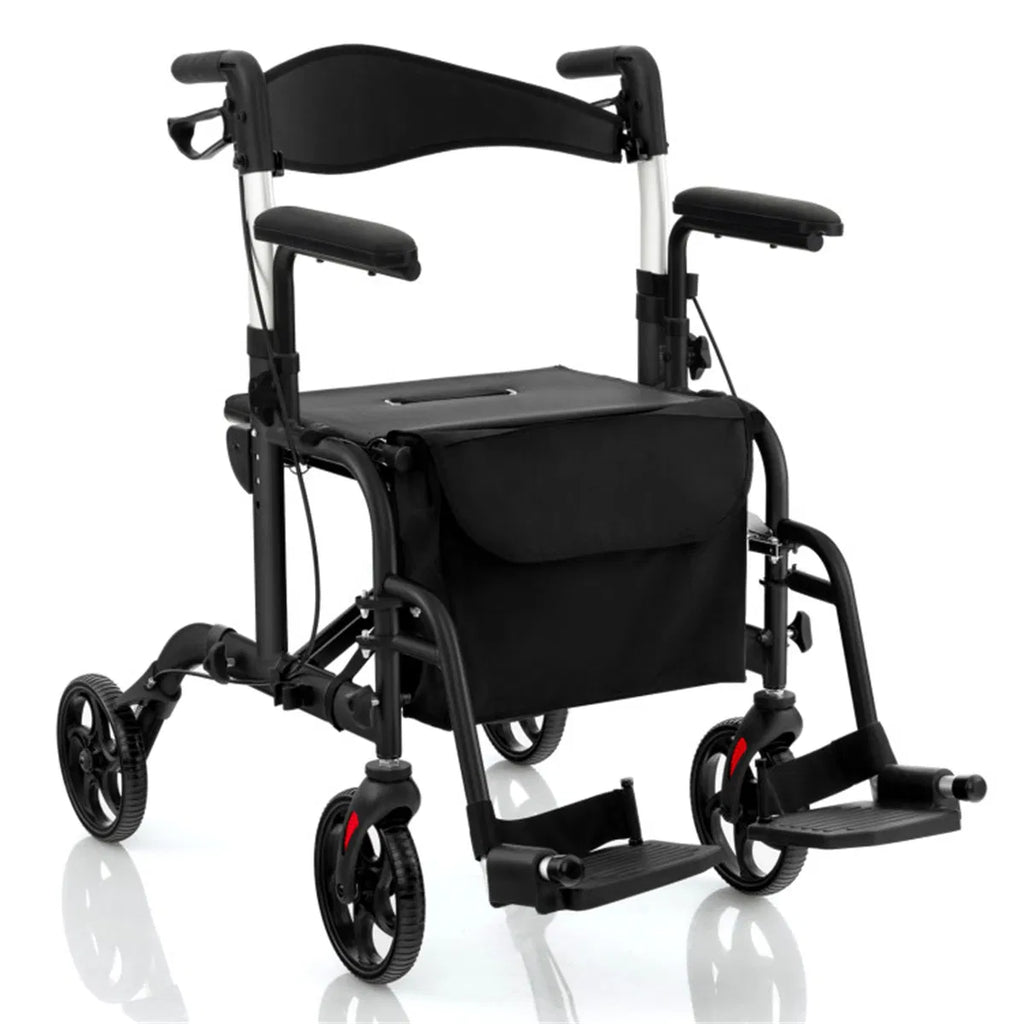 2-en-1 Walker roulant et fauteuil roulant (300lbs): poignées réglables à 6 niveaux