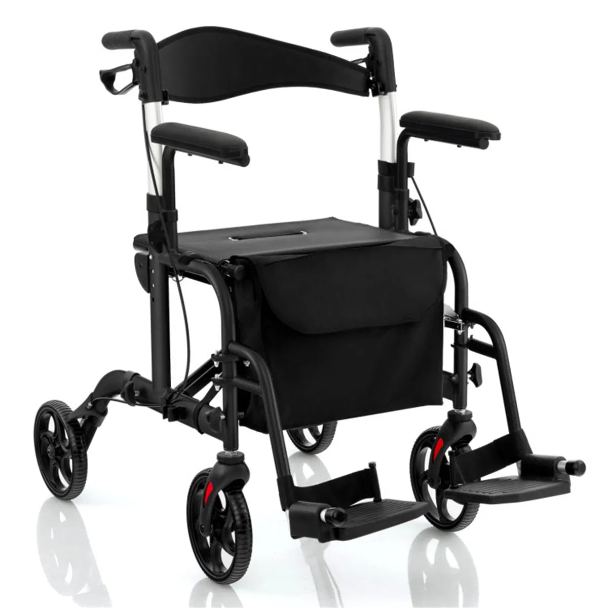 2-en-1 Walker roulant et fauteuil roulant (300lbs): poignées réglables à 6 niveaux