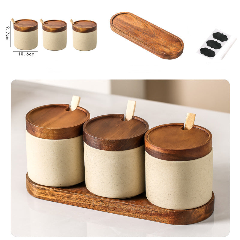 Boîte en céramique de style japonais avec serti à trois pièces de sertissage sel et S