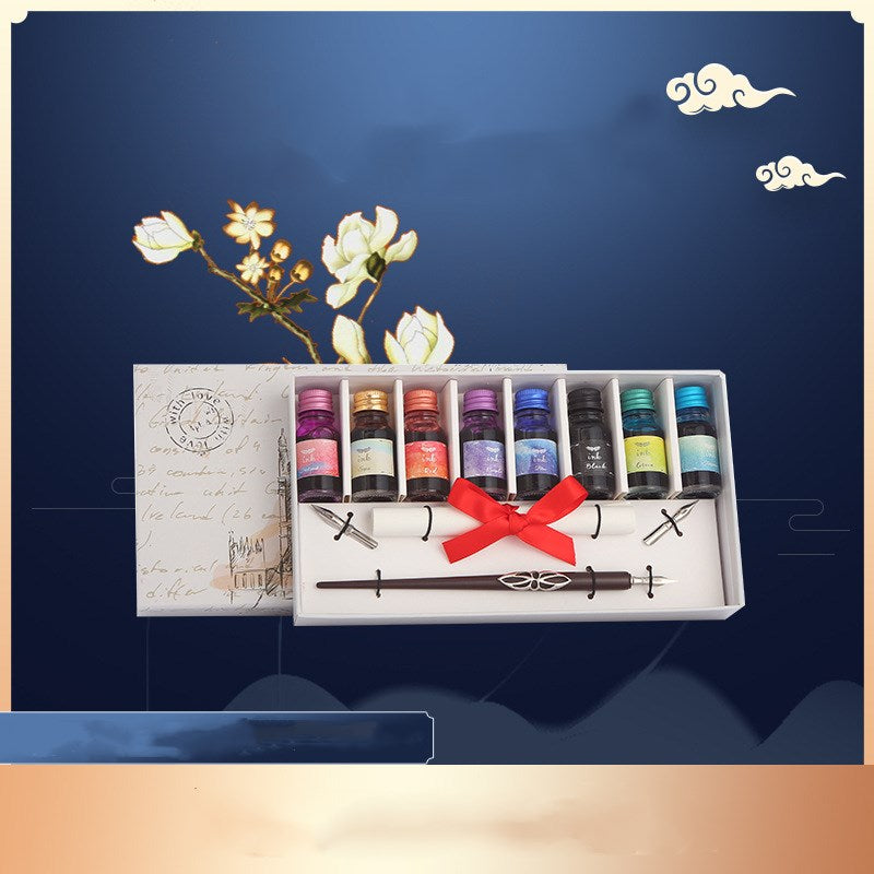 Boîte cadeau stylo et encre en bois