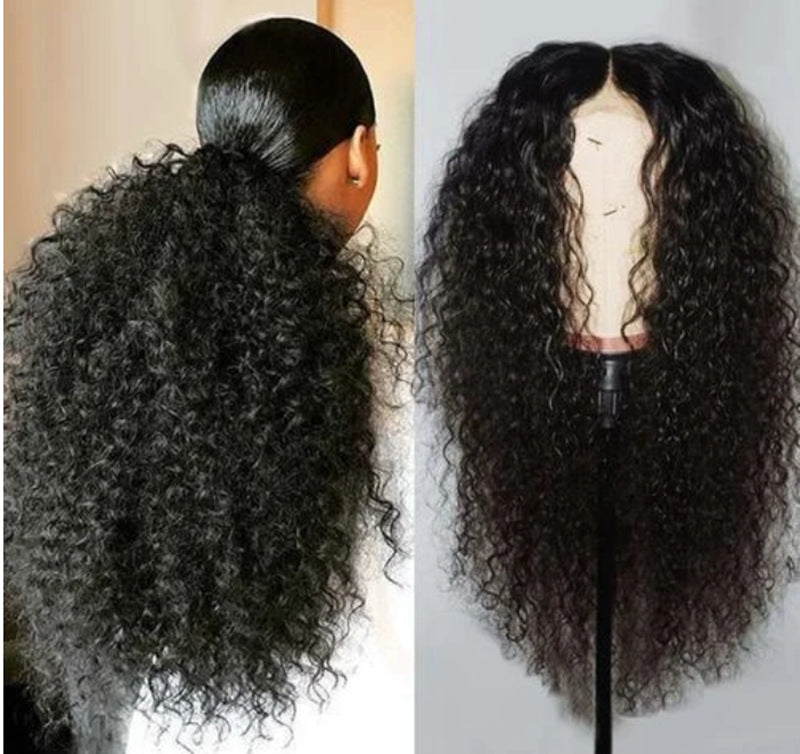 Tête africaine noir longs cheveux bouclés fibre chimique haute température soie perruque couverture