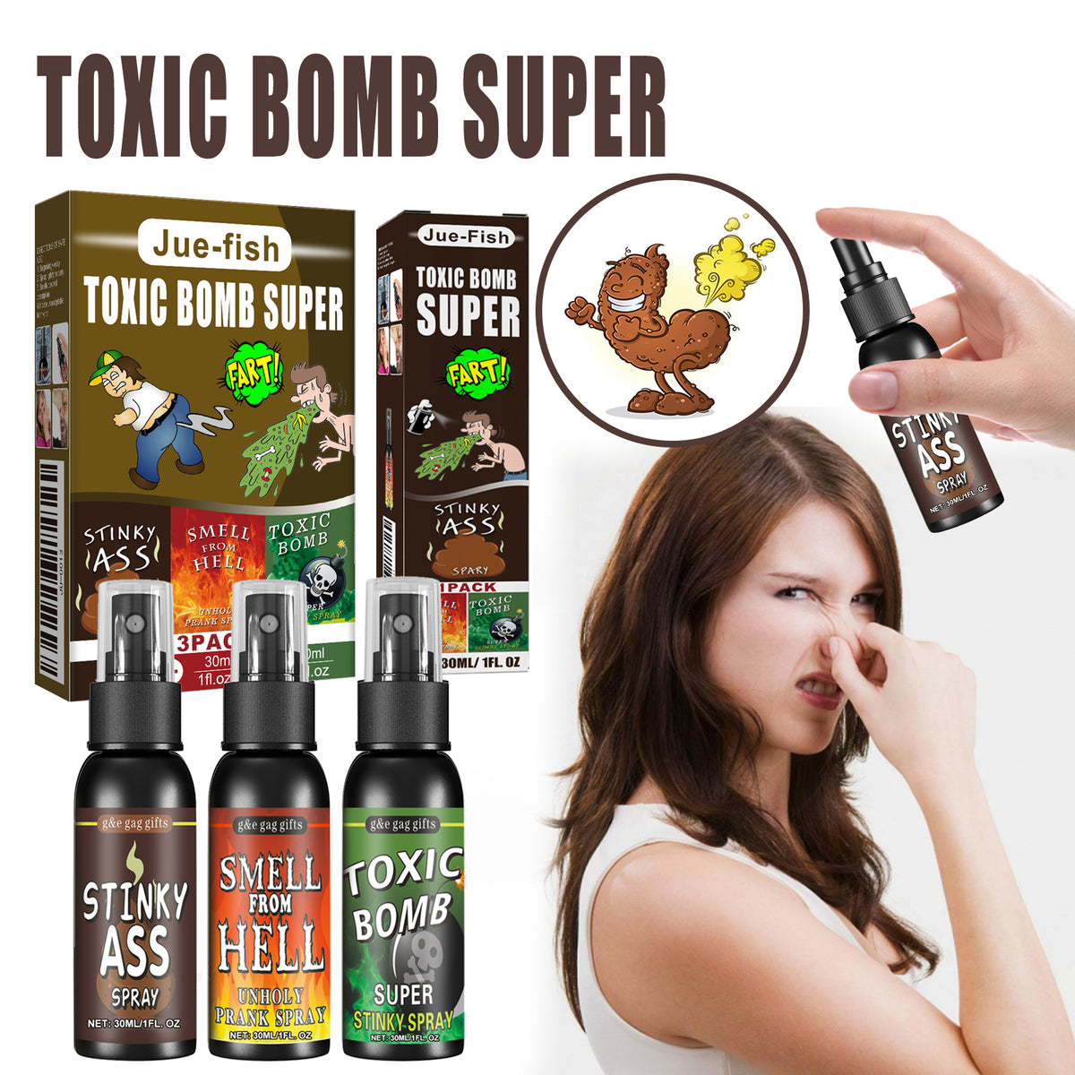 Funny Funny Toy Stink Entertainment Spray Avril Jour de la folie Trick Spray 3 pièces 1 Bo