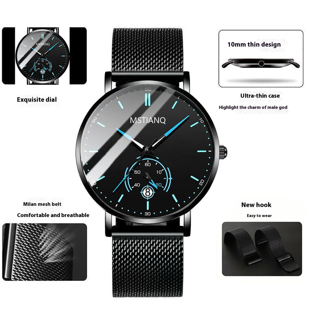 Trade Watch Stylish Black Technology Ceinture en acier raffiné calendrier casual coréen