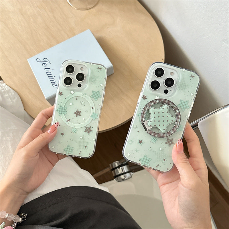 Étui de téléphone plat vert avec support magnétique