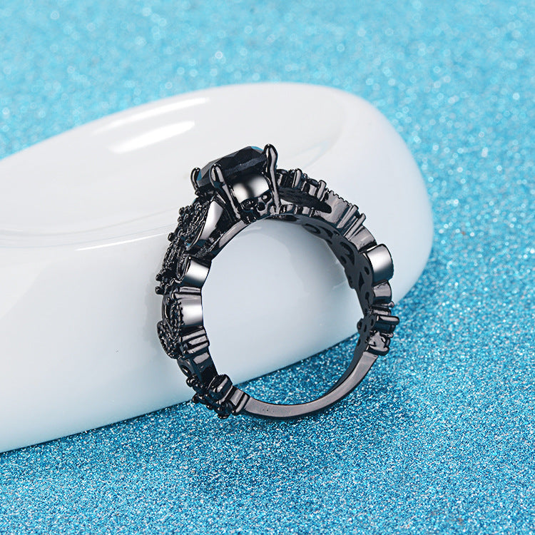 Punk Électroplaqué Noir Or Incrusté Black Zircon Anneau