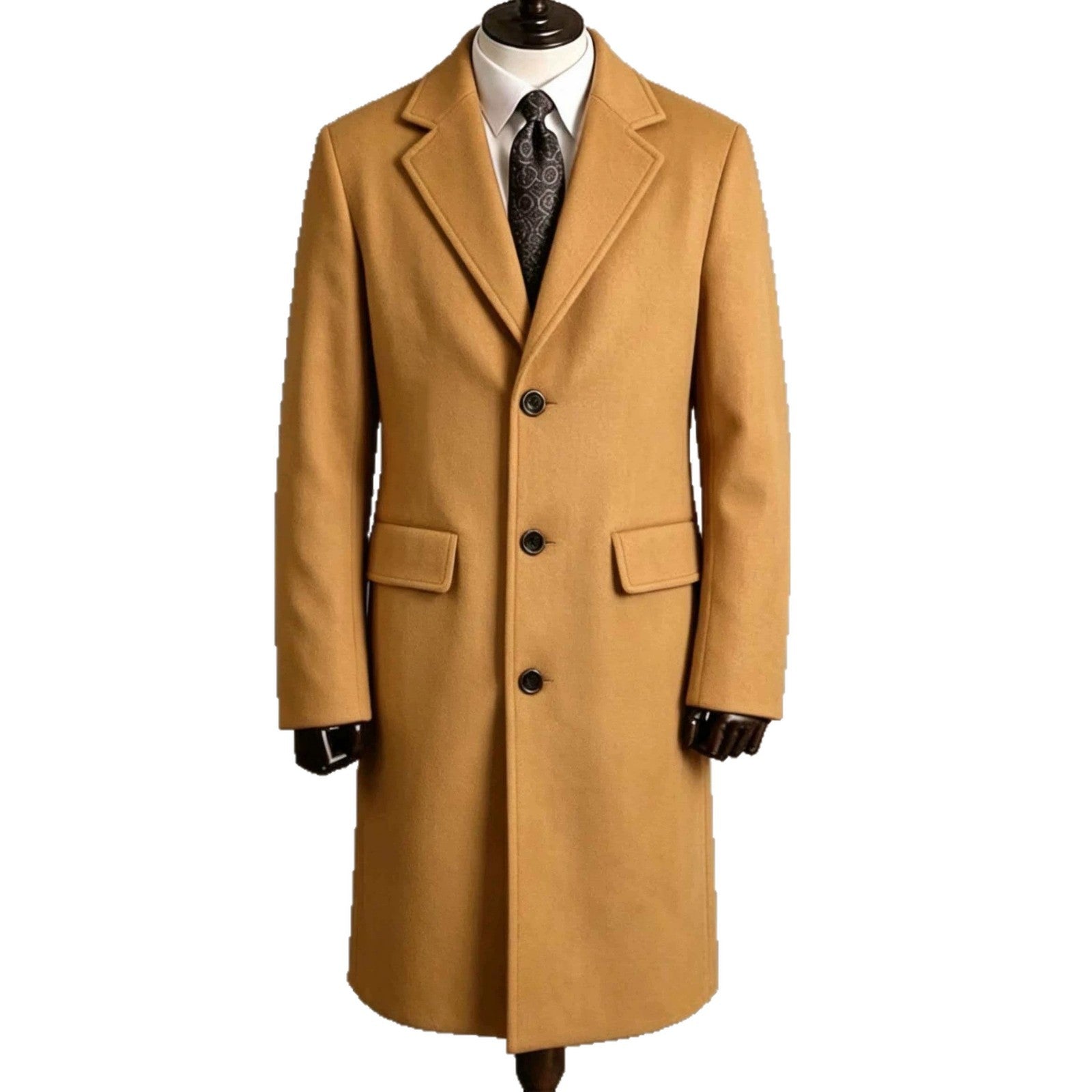 Mens Slim-Fit Trench Longueur Extended-Length Coat with Pocket Flaps