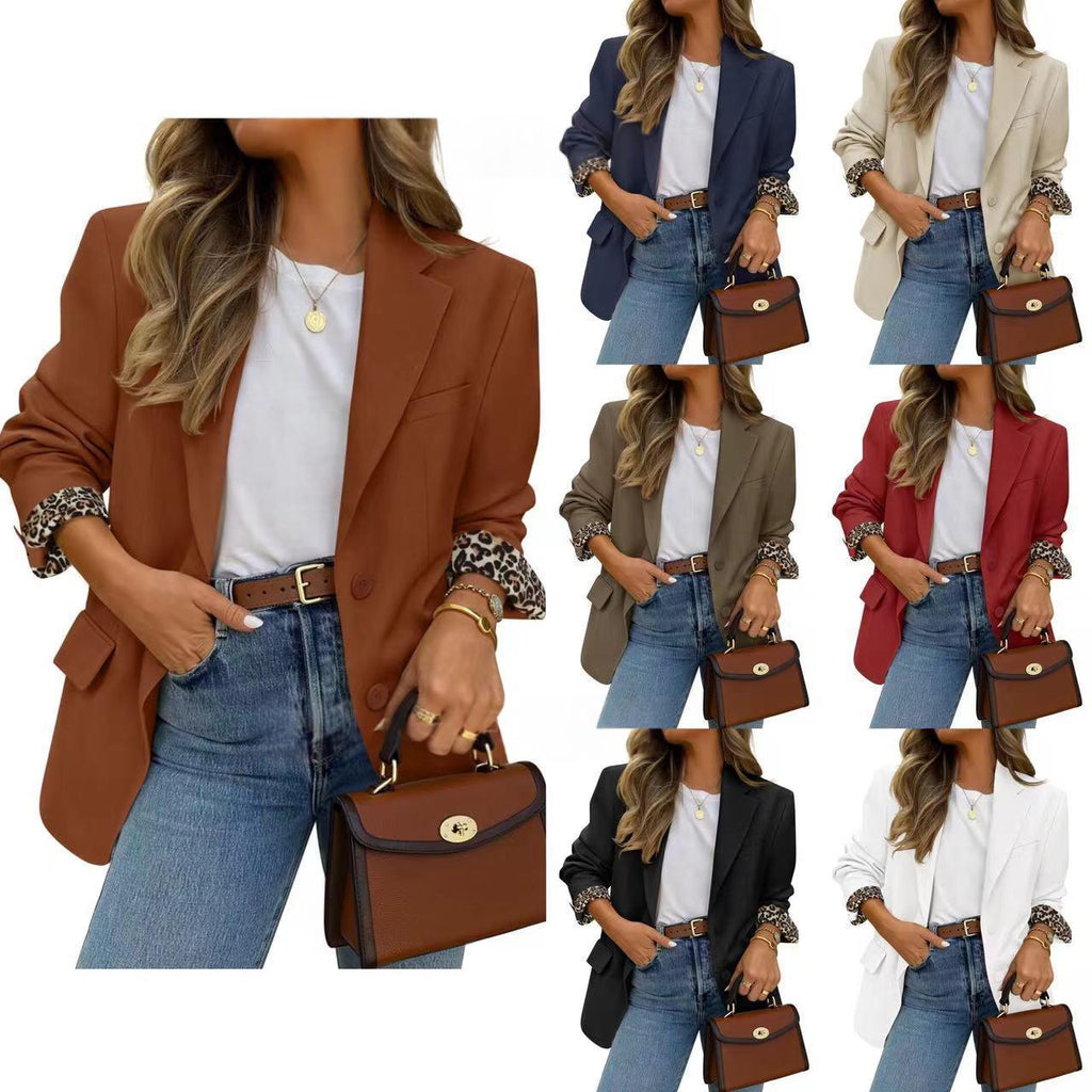 Contraste couleur Leopard-empreinte Lapel Casual Blazer