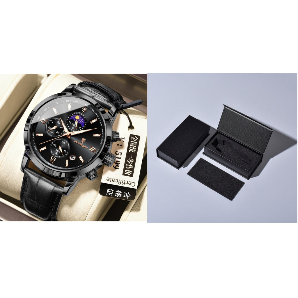 Montre homme avec phase lune et chronographe multifonction