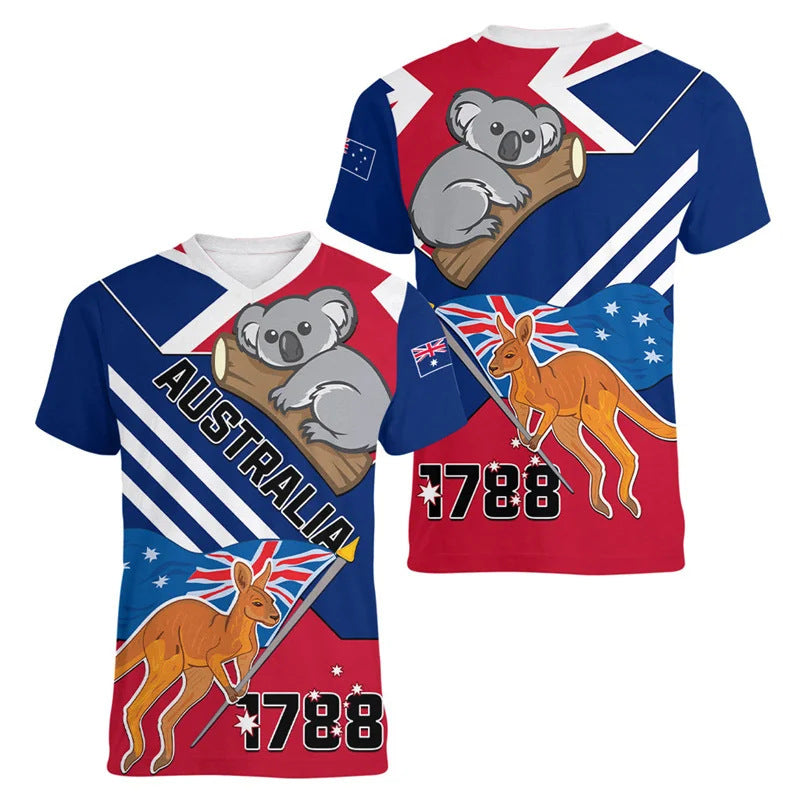 Modèle Kangaroo australien T-shirt pour enfants Imprimé Animal Pattern Sports Col V Court-