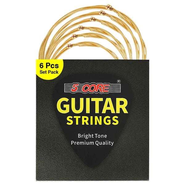 5 Core Acoustic Guitar 6 String Set Medium Gauge Steel Carbon Core Bright Powerful Tone He