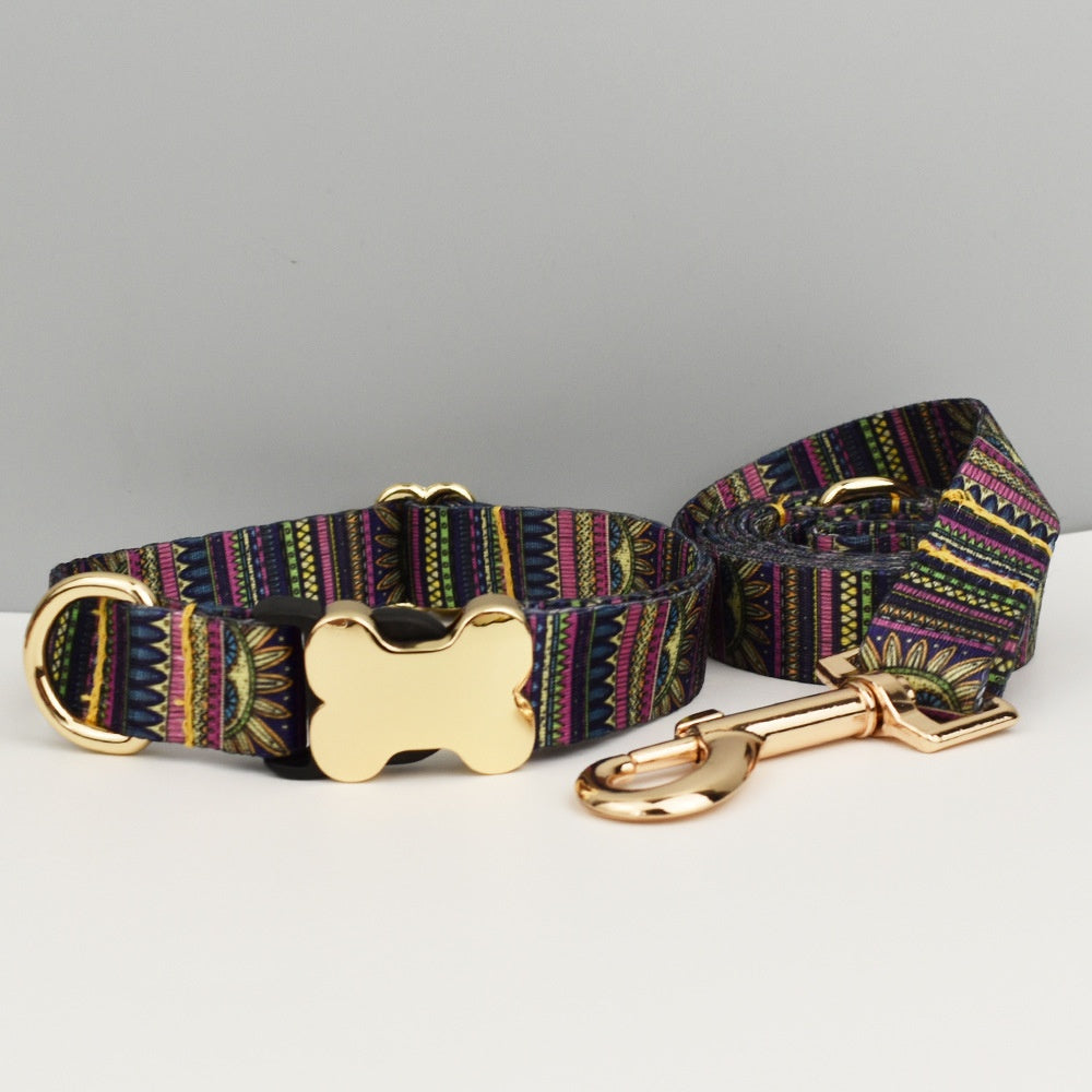 Style ethnique Webbing Bone Buckle imprimé collier pour animaux de compagnie