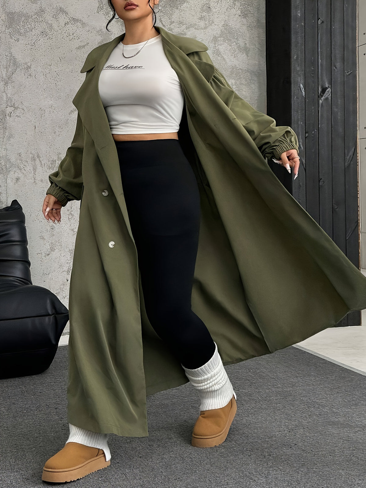Manteau à manches longues à manches doubles avec ceinture