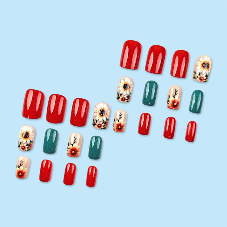 24 pièces de courte fleur de tournesol en forme d'ongle carré
