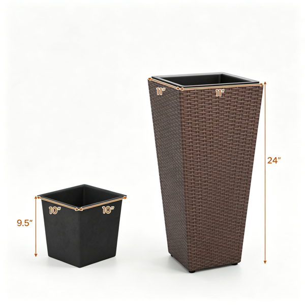 Ensemble de 2 plants de rotin avec pots intérieurs amovibles