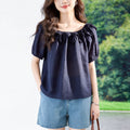 Ruffle-trimmed Off-shoulder Short-sleeve Blouse For Women