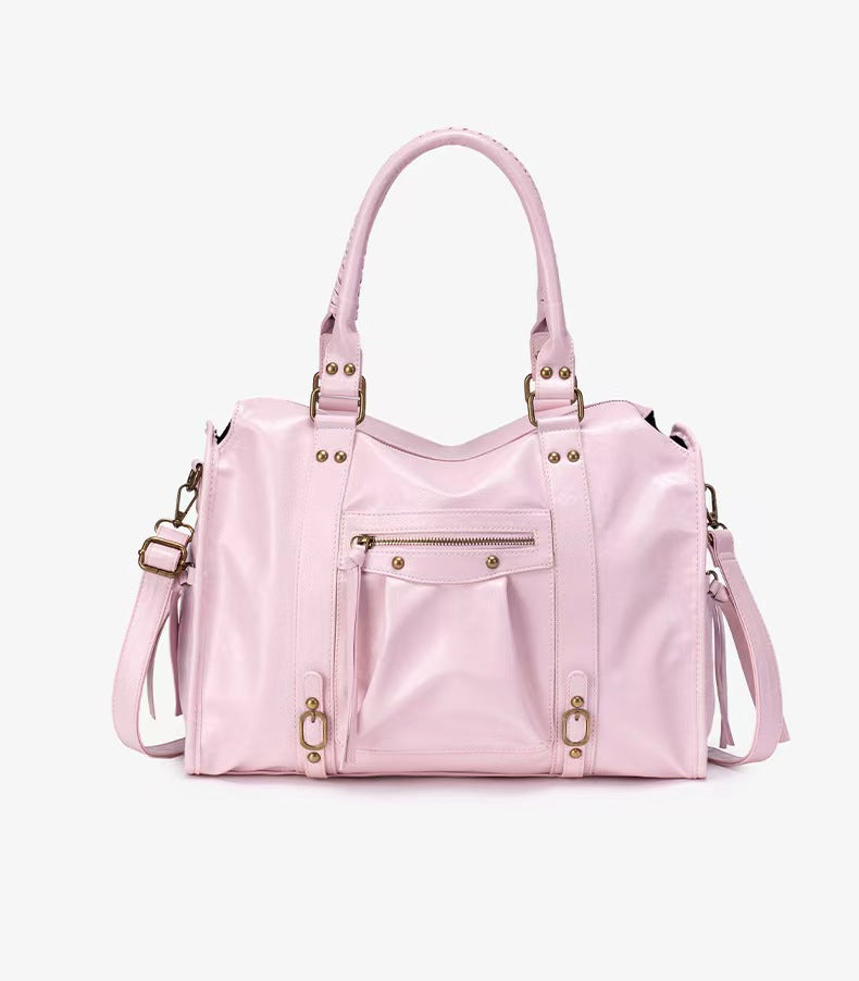 Millennial-style Fringed Tote Grande-capacité Vintage Studded bandoulière sac