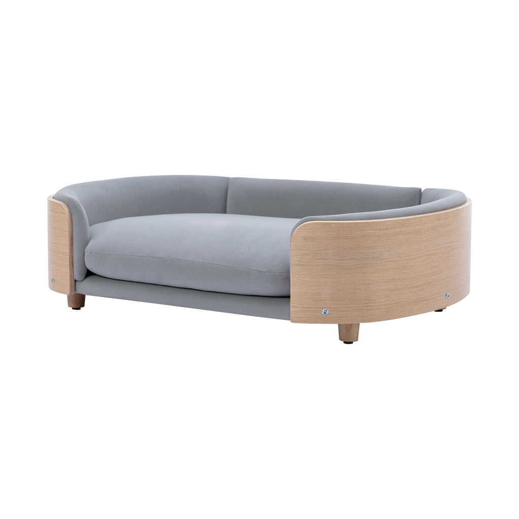 Style scandinave Lit de chien élevé Canapé pour animaux avec pieds en bois massif et dos en bois bent