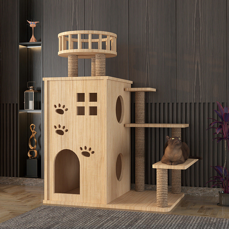 Arbre de chat en bois avec lit de chat intégré