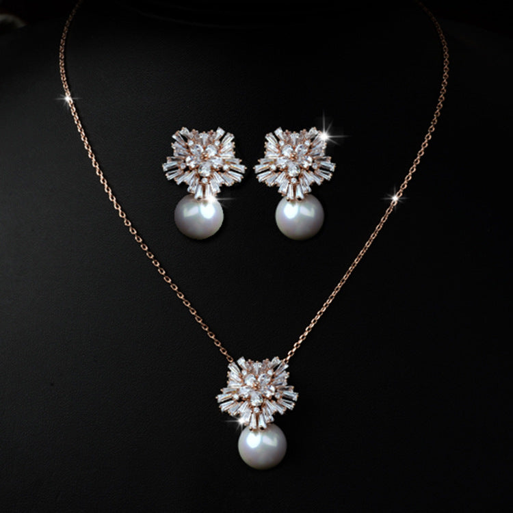 Collier collier de haute qualité de tempérament coréen boucles d'oreilles ensemble avec bijoux en zircon micro