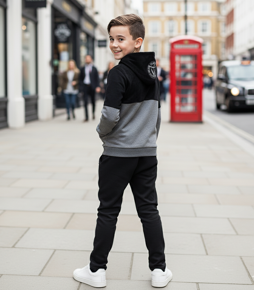 Garçons Zip Up Veste à capuche Enfants Sweatshirt à capuche noir Casual School Manteau 3-9Y
