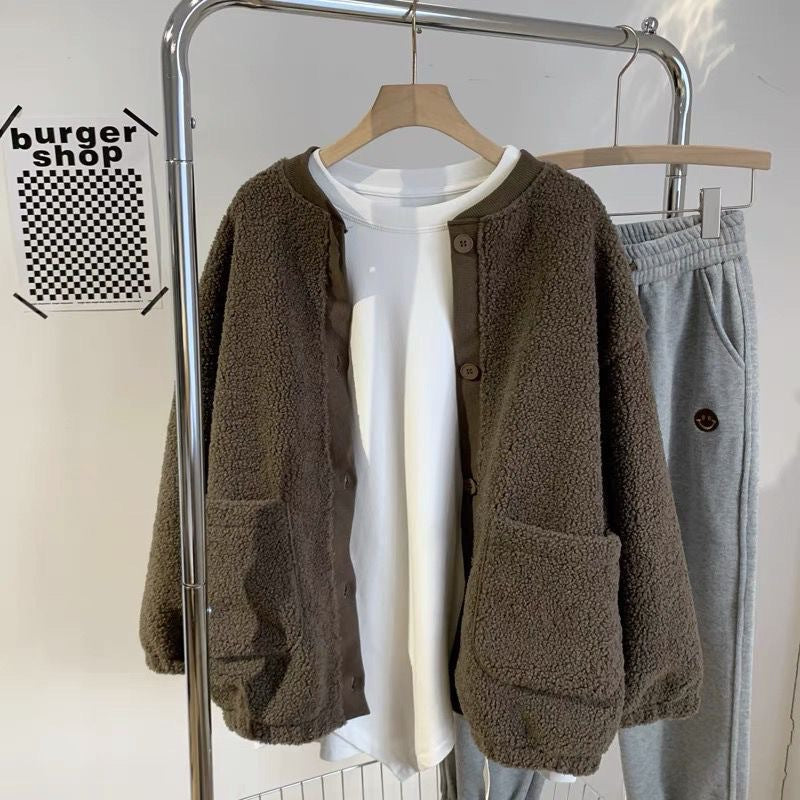 Manteau de cardigan brossé et épaissé
