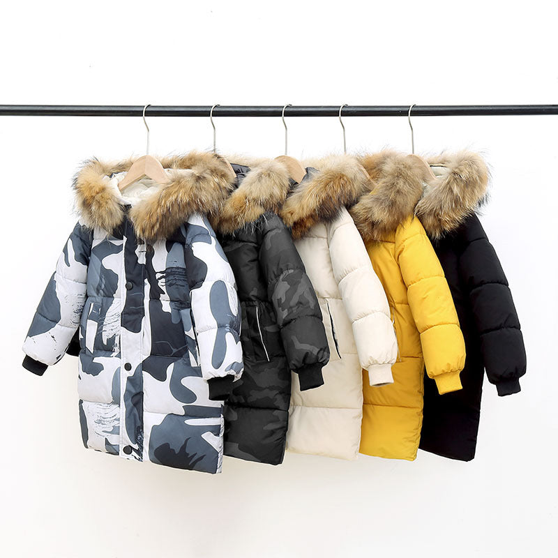 Grand collier de fourrure mi-longueur moyen et grand vêtements pour enfants épais en manteau d'hiver