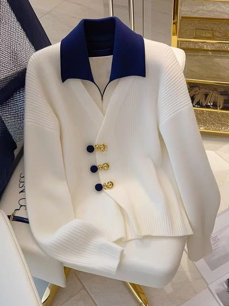 Faux Tige en tricot deux-pièces pour les femmes Chic et sophistiquée Chanel style sweater