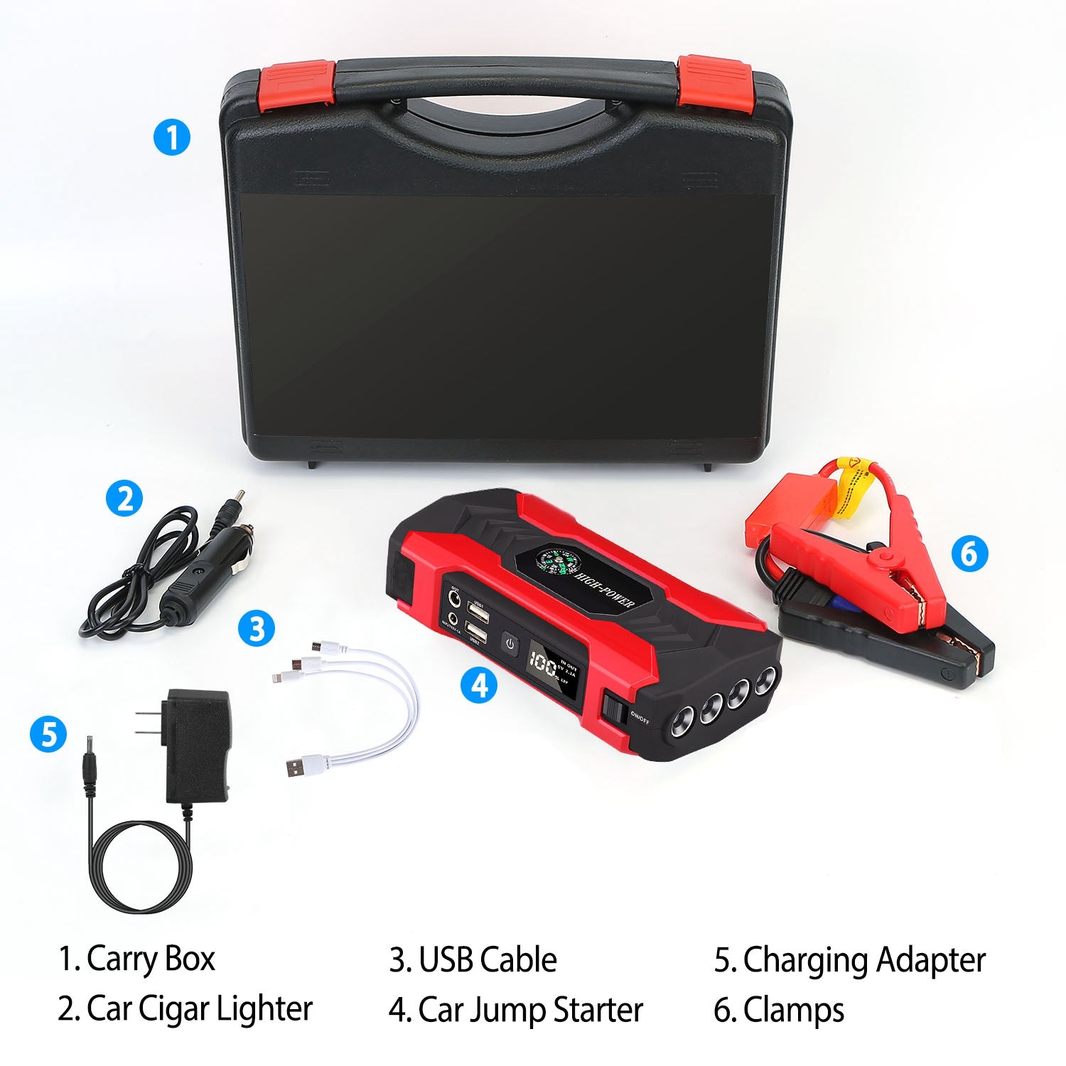 Auto Jump Starter Booster 800A Peak 28000mAh 12V Chargeur de batterie jusqu'à 6,0L Gaz ou 3,0L Die