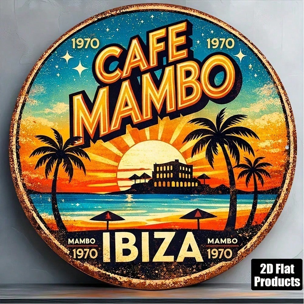 Vintage Café Mambo Ibiza Round Sign 1970 Beach Resort Wall Decor